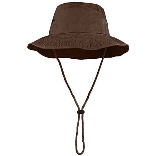 Wide Brim Hiking Fishing Safari Boonie Bucket Hats 100% Cotton UV Sun Protection for Men Women Outdoor Activities - color: Dark Brown, size: Large-X-Large
