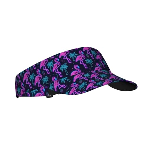 Funny Adjustable Sport Sun Visor Hat for Women Men - color: Retro 80s Neon Flamingo
