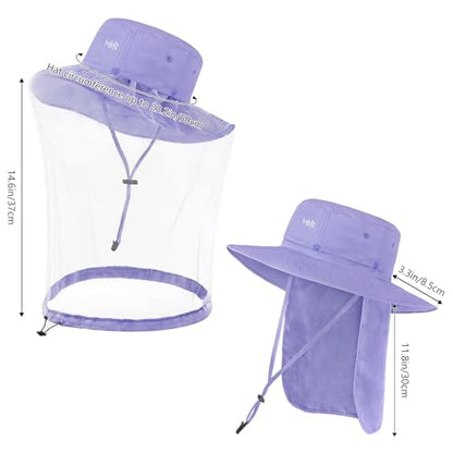 BASSDASH UPF 50+ Mosquito Sun Hat with Hidden Head Net and Neck Flap for Men Women Outdoor Fishing Hiking Camping - color: Light Purple
