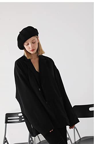 Women French Wool Beret Hats - Solid Color Classic Beanie Winter Cap - color: Black
