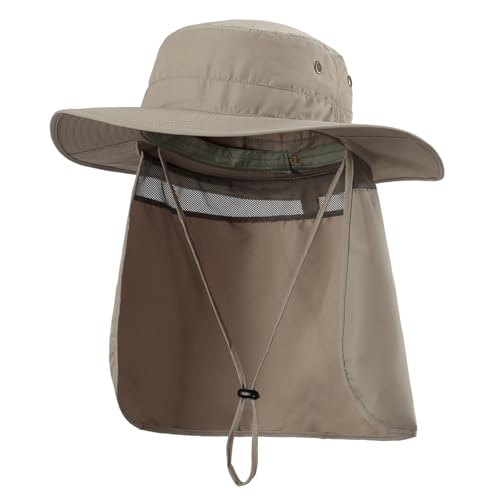 Home Prefer UPF50 Mens Sun Hat with Neck Flap Quick Dry UV Protection Cap Womens Wide Brim Fishing Hat Neck Flap Beach Garden - color: Light Green