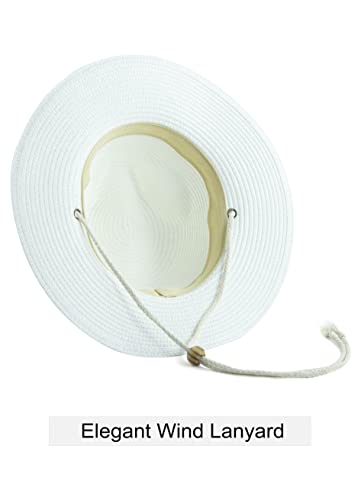 Women Straw Fedora Hat Summer Panama Beach Sun Hats UV UPF50+ Cap - color: White