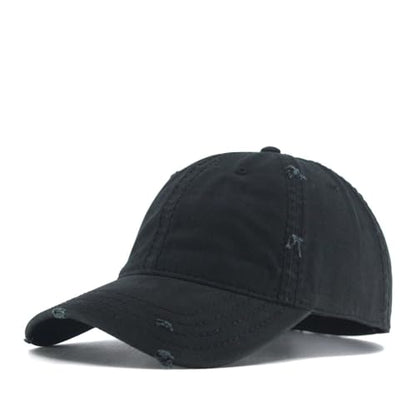 Washed Cotton Distressed with Heavy Stitching Adjustable Baseball Cap - color: Black B