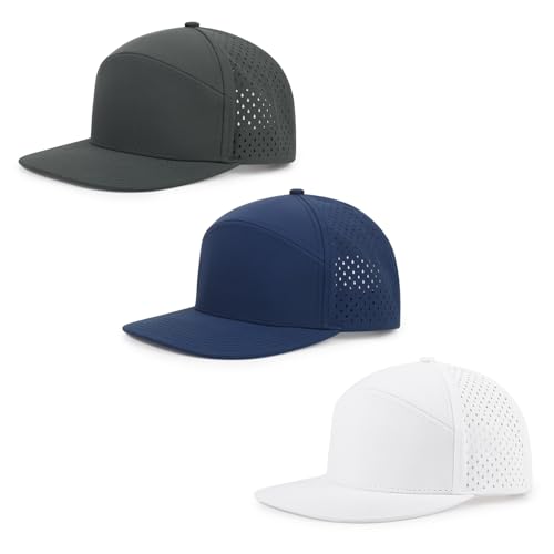 Quick Dry Baseball Cap Flat Brim Snapback Golf Hat for Men Women - color: Navy+white+darkgrey