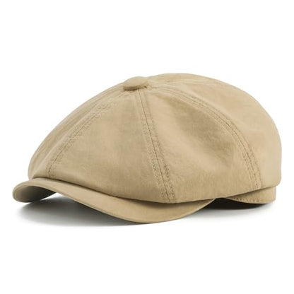 BOTVELA Men's Newsboy Gatsby Hat Cotton Cabbie Cap - color: Khaki, size: 7 1/4