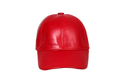 Genuine Leather Unisex Baseball Cap - color: Red