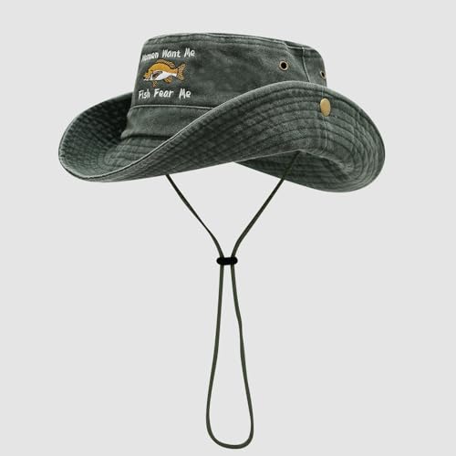 Sun Bucket Hat for Men Women Fishing Beach Safari Trendy Cotton Cowboy Cap for Golf Hiking Hunting Outdoor Boonie - color: Fish Army Green