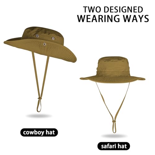 Sun Hats for Men Women Bucket Hat UPF 50+ Boonie Fishing Safari Hat - color: Brown