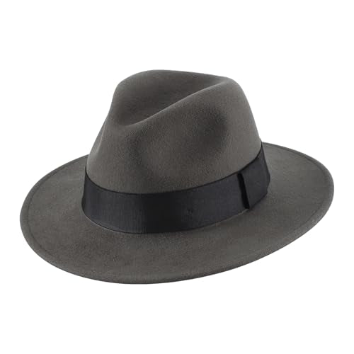 Home Prefer Wool Fedora Hat with Band Wide Brim Panama Hat for Men Women - color: Dark Grey, size: 7 1/4-7 1/2