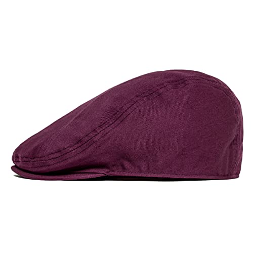 BOTVELA Men Cotton Twill Newsboy Flat Hat Fitted Cap - color: Burgundy, size: 7 1/8
