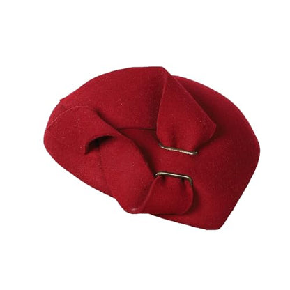 Women Wool Derby Hat for Women Pillbox Hat Wedding Hats Felt Bowknot Fascinators - color: Wine Red