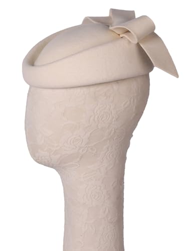 Wool Felt Vintage Fascinator Winter Women Elegant Pillbox Hat Bowknot Derby Church Hat Retro Fedoras - color: White 1
