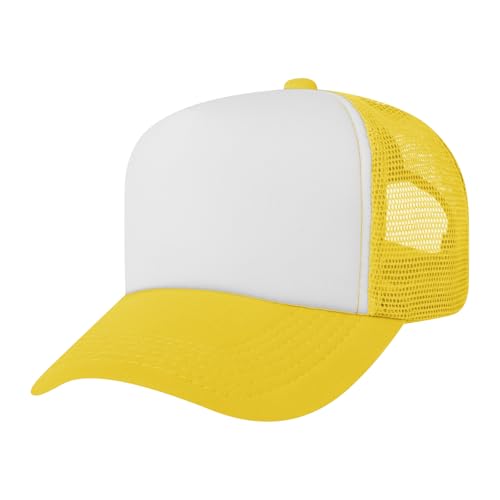 TOPTIE Kids Trucker Hat 5-Panel Foam Front Snapback Cap (Ages 3-7) - color: Yellow/White