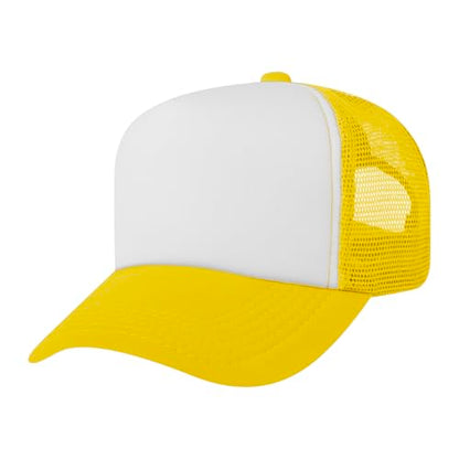 TOPTIE Kids Trucker Hat 5-Panel Foam Front Snapback Cap (Ages 3-7) - color: Yellow/White