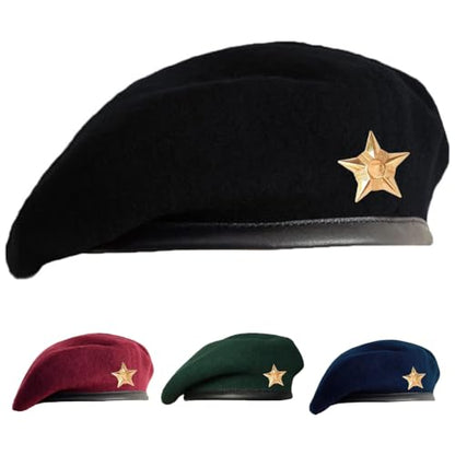SILAK Traditional Army Style Cap with Metal Star Badge – Che Guevara Inspired, Woolen French Beret Hat for Men and Women - color: Black
