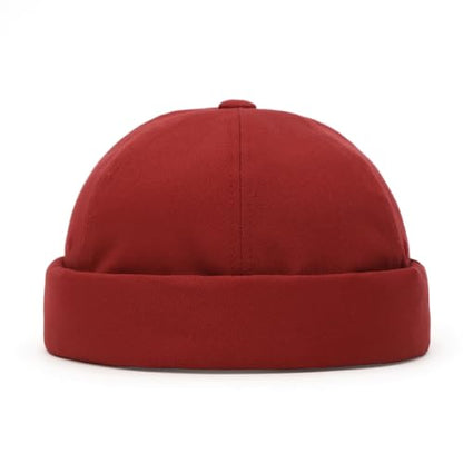 UNDERCONTROL Brimless Sailor Fisherman Leon Hat No Visor Miki Skull Docker Beanie Trawler Tactical Ring Cap for Men & Women - color: Red