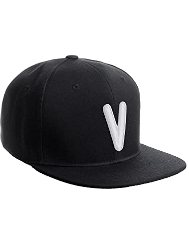 Daxton Classic Snapback 3D Alphabet A to Z Numbers Embroidered Initials Letters Flat Bill Cap - color: Black, style: Letter-v