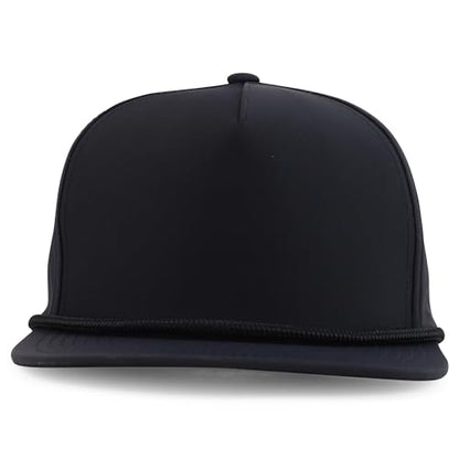 Trendy Apparel Shop 5 Panel Hybrid Perforated Rope Flatbill Snapback Cap - color: Black