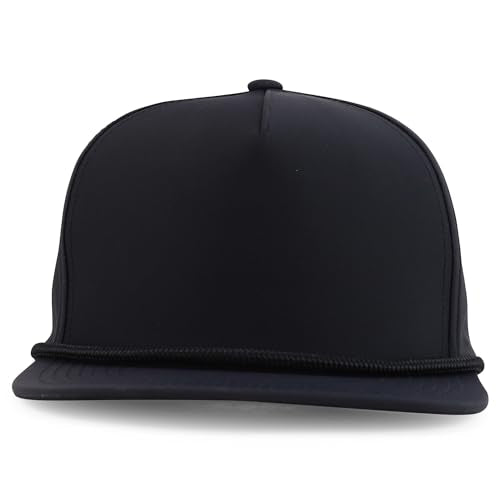 Trendy Apparel Shop 5 Panel Hybrid Perforated Rope Flatbill Snapback Cap - color: Black