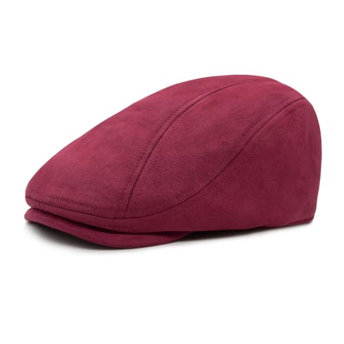 YAMEIZE Retro Suede Newsboy Hats for Men Women Beret Ivy Flat Cap Adjustable Winter Caps Trendy - color: Red