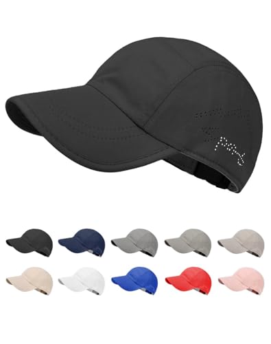 ZOORON Water-resisitant Baseball Cap Men Women, Quick Dry Running Hat, Lightweight Outdoor Plain Baseball Cap, Soft Brim - color: Black