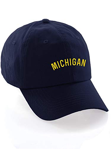 Daxton USA Cities Baseball Dad Hat Cap Cotton Unstructure Low Profile Strapback - color: Michigan Navy Gold
