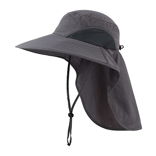 Home Prefer Outdoor UPF50+ Sun Hat Wide Brim Mesh Fishing Hat with Neck Flap - color: Dark Gray