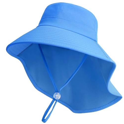 ZOORON Outdoor Kids Sun Hat with Neck Flap UPF 50+ Sun Protection Fishing Hat Wide Brim Summer Kids Beach Hats for Girls Boys - color: 1pack-blue