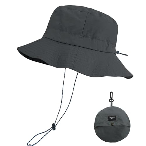 PFFY Packable Sun Bucket Hat for Men Women Outdoor UV Protection Sun Hats - color: Darkgray (More Loose)