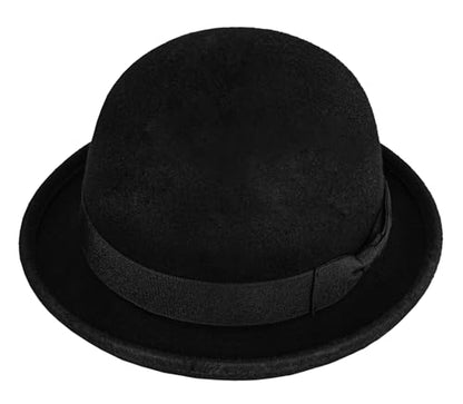 Black Bowler Derby Hat Short Rolled Brim Fedora Hat for Men and Women(S/M)