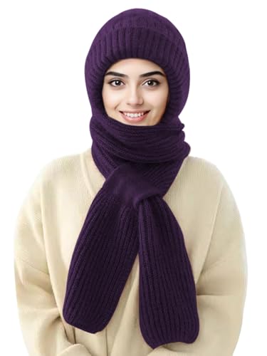 Sumolux Integrated Ear Protection Windproof Cap Scarf Elastic Knitting - color: Purple
