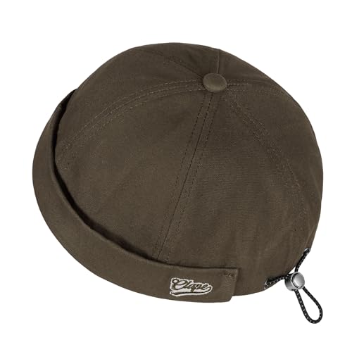 Croogo Brimless Hat for Men Cotton Docker Cap Adjustable Retro Skullcap - color: Brown