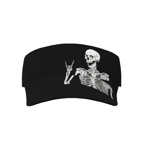 Sports Sun Visor Hats Adjustable Men Women Lightweight Packable Cooling Empty Top Visor Hat for Running, Tennis, Golf - color: Black Funny Skull Human Skeleton, size: 1-2