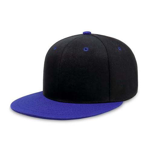 CHOK.LIDS Classic Snapback Flat Bill Hat Blank Adjustable Baseball Cap - color: Black/Royal