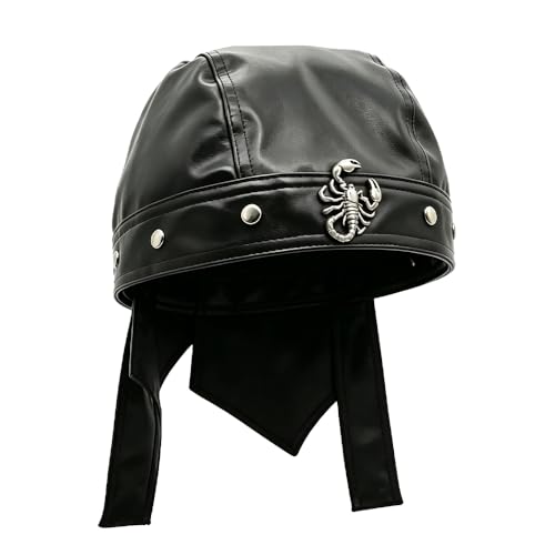 Biker Cap for Women Punk Motorcycle Skull Cap Adjustable Stylish Doo Rag Headwrap for Riding Outdoor Activities - color: Scorpion