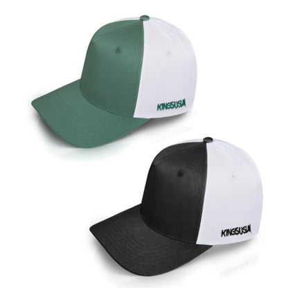 Baseball Cap 100% Cotton Hats for Men and Women for Cooling Performance, Adjustable and Washable Golf Hat - color: Black/White+ Green/White