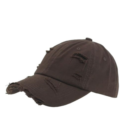 Washed Cotton Distressed with Heavy Stitching Adjustable Baseball Cap - color: Strap Brown