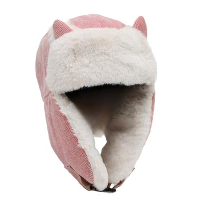 PURFUN Kids Fuzzy Faux Fur Trapper Hats with Cat Ear, Girls Boys Windproof Cozy Earflap Hats Ushanka Ski Caps for 3-8 Yrs - color: Pink
