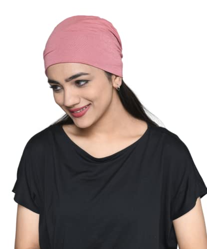 Chemo Hats Solid Sleep Cap Women's Bamboo Soft Headwear Cancer Cap Chemo Headwear Women - color: Duskey Rose