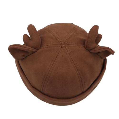 Beanie Hats for Women Men Brimless Skullcap Docker Cap with Reindeer Antlers Rolled Cuff Retro Adjustable Sailor Cap - color: Brick Red
