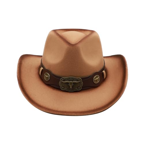 Western Cowboy Hat for Men Cowgirl Hat for Women Unisex Wide Brim Felt Fedora Hats Classic Cowboy Hats - color: Khaki-coffee
