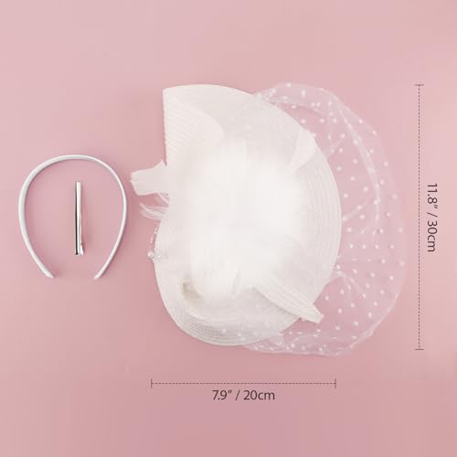 AQOKKA Women Fascinators Hats Flower Fascinators with Headband and Clip Tea Party Headwear for Women and Girls - color: 1 Pc A: White a