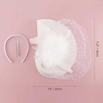 AQOKKA Women Fascinators Hats Flower Fascinators with Headband and Clip Tea Party Headwear for Women and Girls - color: 1 Pc A: White a