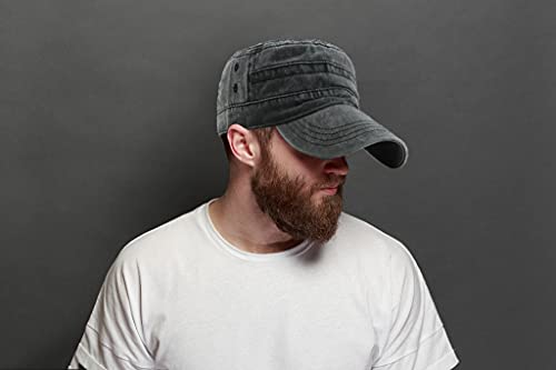 Military Cap Vintage Washed Denim Army Caps Cotton Flat Top Cap Outdoor Sports Baseball Cap Casual Sunhat Unisex - color: A-black