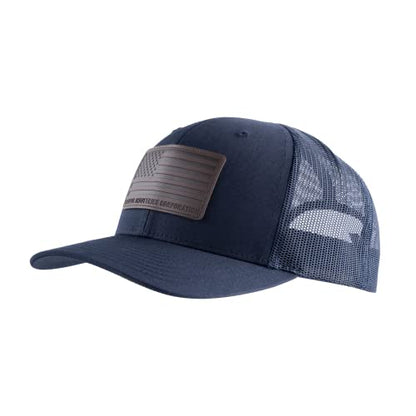 Magpul Trucker Hat Snap Back Baseball Cap, One Size Fits Most - color: Standard Leather Patch Navy