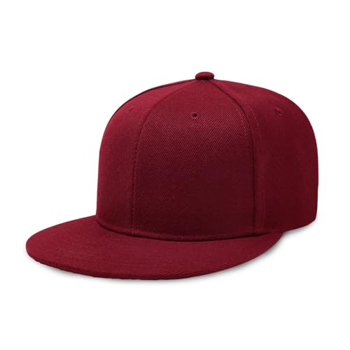CHOK.LIDS Classic Snapback Flat Bill Hat Blank Adjustable Baseball Cap - color: Burgundy