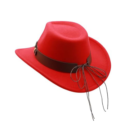 Western Cowboy Hat for Men Cowgirl Hat for Women Unisex Wide Brim Felt Fedora Hats Classic Cowboy Hats - color: Red