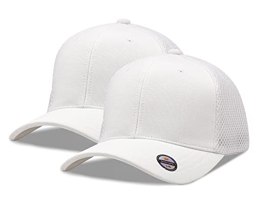 [2 Pack] Hybrid Stretch-Fitted Trucker Cap, Baseball Cap with Air Mesh - color: 2pk White (Air Mesh), size: Large-X-Large