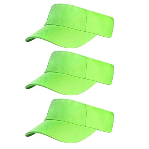 Yookat 3 Pack Visor Sun Hat Adjustable Sun Visor Caps Golf Tennis Visor Hat for Sports Girls Boys Outdoor - color: Fluorescent Green