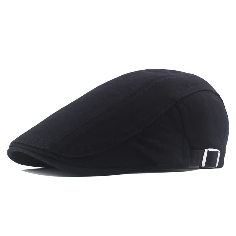 Quanhaigou Men's Cotton Flat Ivy Gatsby Newsboy Driving Hat Adjustable Irish Cabbie Ivy Driving Hunting Cap - color: Black